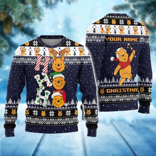 Custom Disney Pooh Ugly Christmas Sweater, Winnie The Pooh Xmas Ugly Sweatshirt, Christmas Gift