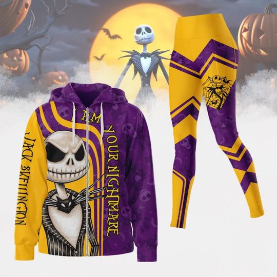 Halloween Jack Skellington Hoodie And Leggings, Jack And Sally Shirt, Disney Cartoon Shirt, Halloween Party 2024 Tee