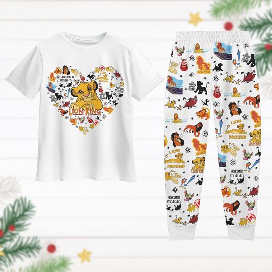 Simba Lion King Pajamas Set, Disney Lion King Shirts, Animal Kingdom Shirt, Mufasa Scar Nala Pumbaa Holiday Pajamas, Pjs Christmas