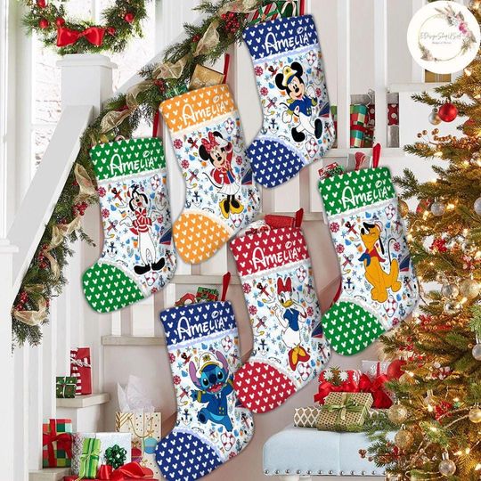 Personalized All Characters Disney Christmas Cruise Stockings With Name, Mickey and Friends Christmas, Disney Cruise Family Christmas Trip