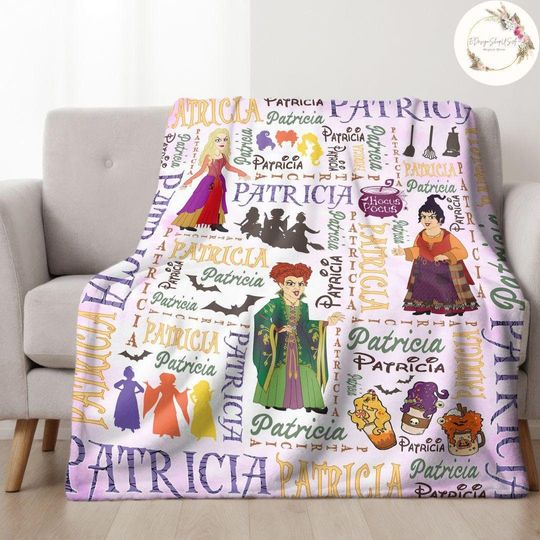 Personalized Watercolor Disney Hocus Pocus Blanket, The Sanderson Sisters Baby Girl Blanket, Birthday Girl, Disney Halloween Home Sofa Decor