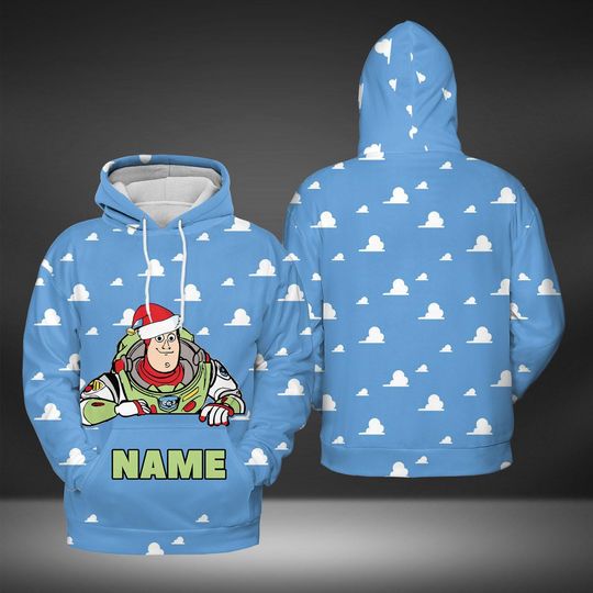 Custom Name Christmas Buzz Lightyear 3D Hoodies, Disney Toy Story Hoodie