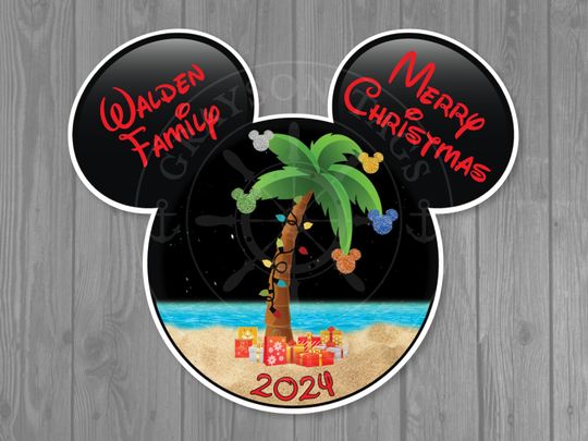 Disney Cruise Door Very Merrytime Palm Tree on Beach Christmas Magnet