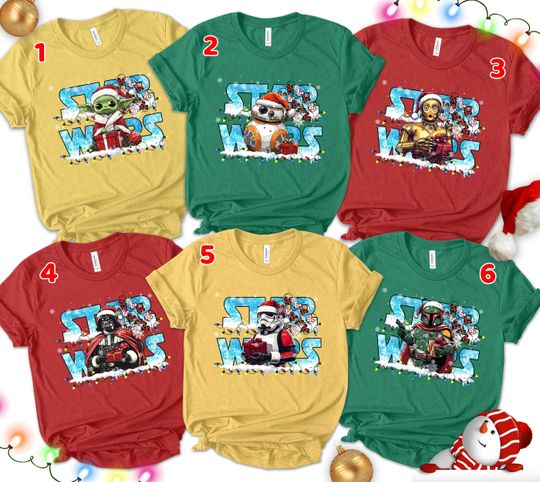 Disney Star Wars Family Christmas Matching Shirts, Santa Darth Vader R2-D2 C-3PO Xmas Tee