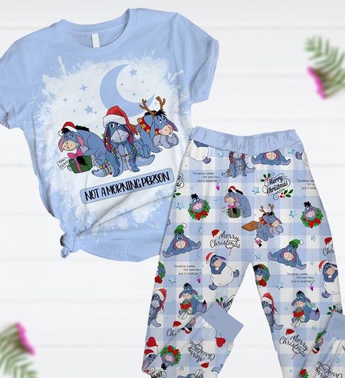 Christmas Eeyore Pajamas Set, Winnie The Pooh Pajamas Family, Disney Movie Matching Christmas Pajamas, Eeyore Donkey T-Shirt And Pants