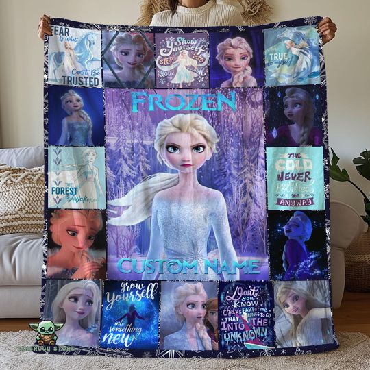 Custom Elsa Pictures Collage Blanket, Personalized Disneyland Elsa Fleece Blanket