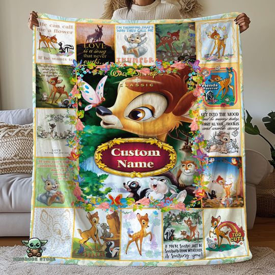 Custom Bambi Pictures Collage Blanket, Personalized Disneyland Bambi Fleece Blanket