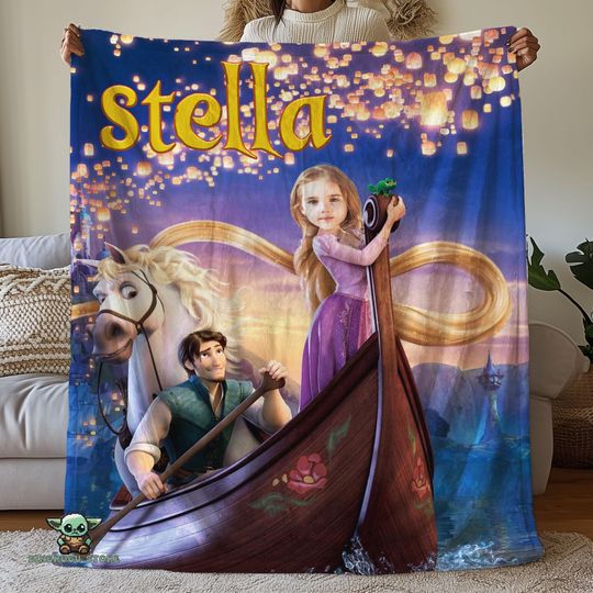 Personalized Photo Rapunzel Princess Blanket, Disney Tangled Movie Blanket