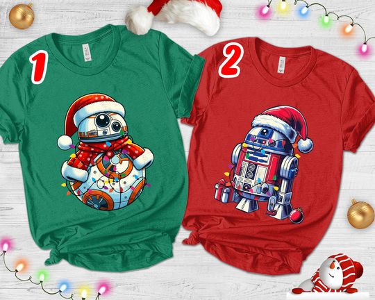 Star Wars R2-D2 & BB-8 Christmas Shirt, Disney Santa Xmas Shirt