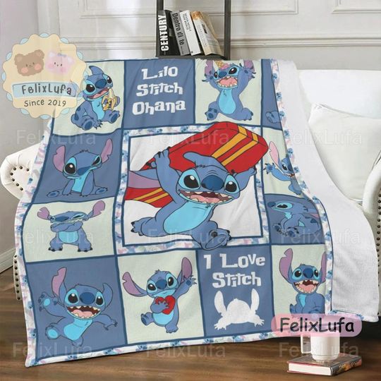 Lilo and Stitch Disney Fleece Blanket, Lilo and Stitch Soft Fleece Blanket, Christmas Personalized Fleece Blanket