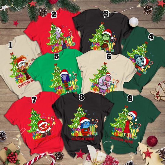 Disneyland Inside Out Characters Christmas Lights Santa Costume Shirt