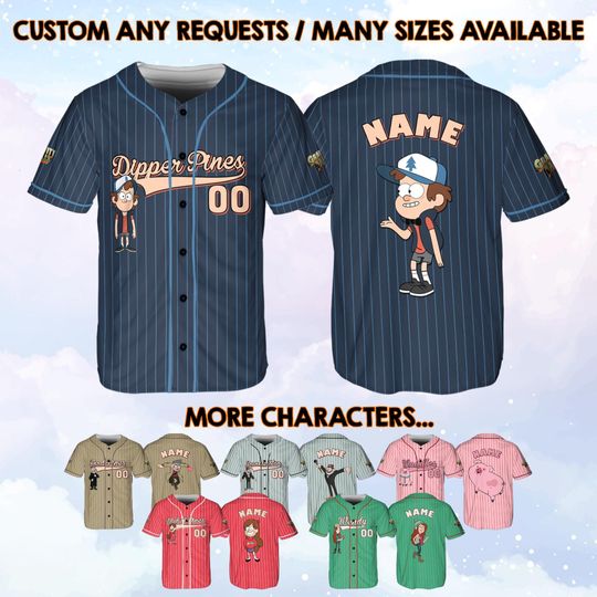 Custom Name Disney Gravity Falls Baseball Jersey, Gravity Falls Matching Cartoon