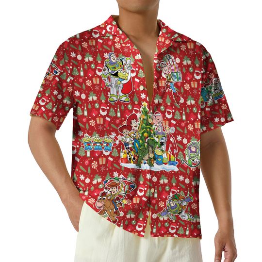 Woody Buzz Lightyear Christmas Hawaiian Shirt, Red Disney Hawaiian Shirt, Disneyland Christmas Shirts, Toy Story Christmas Button Up Shirt