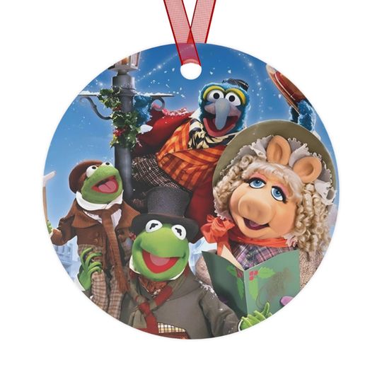 Disney The Muppets Christmas Carol metal ornament featuring K the frog, Miss Piggy and Gonzo.