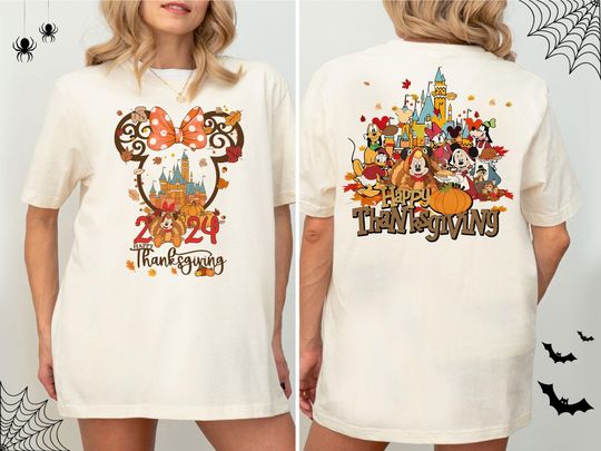 Disney Mickey and Friends Happy Thanksgiving Double Sided Shirt, Thanksgiving Fall Shirt