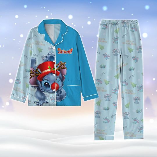 Disney Stitch Christmas Pajamas, Stitch Santa Claus Holiday Pajamas, Stitch Midnight Shirt