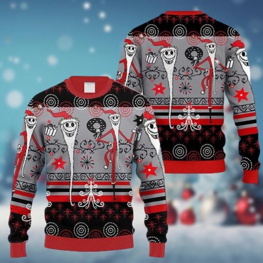 Santa Jack Skellington Ugly Sweater, Nightmare Before Christmas Gift, Jack Christmas Sweater, Disney Xmas Sweater, Holiday Sweater