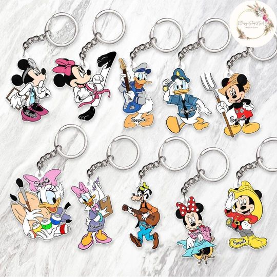 Personalized Mickey & Friends Job Disney Keychain, Doctor Nurse Astronaut Coworker Best Friends Gift, Gift For Nurse, Nurse Graduation Gifts