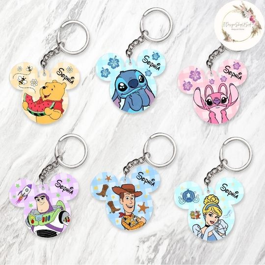 Personalized All Characters Disney Keychain, Mickey and Friends, Lilo & Stitch, WDW Disneyland Family Vacation 2024, Disney Pixar Toy Story