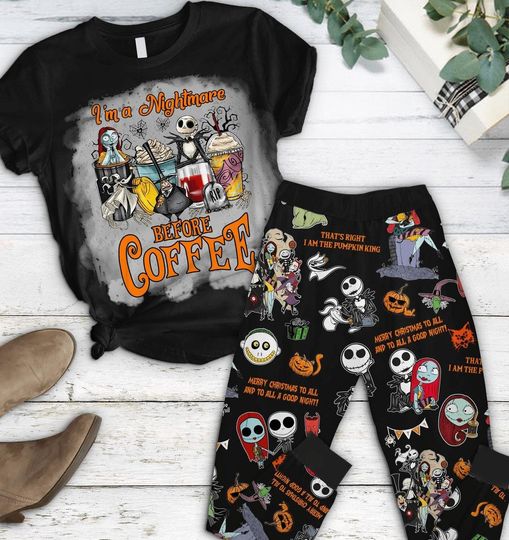 Jack And Sally Pajamas Set, Disneyland Couple Tshirt, The Pumpkin King Pajamas, Nightmare Christmas Pajamas Pants, Halloween Gift