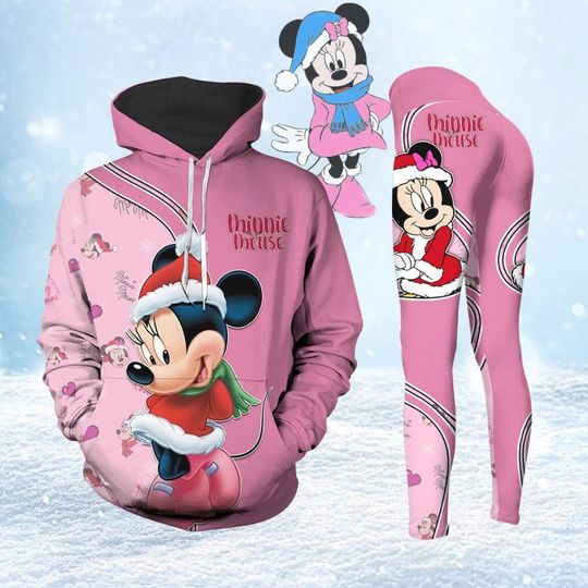 Minnie Mouse Christmas Hoodie/Leggings, Disney Mickey Shirt, Disneyland Yoga Pants, Cute Women Leggings, Christmas Gift, Shirt For Her