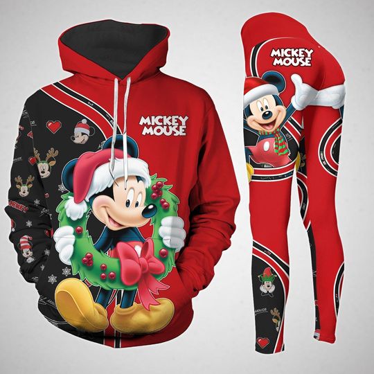 Disney Mickey Christmas Hoodie Leggings, Mickey Santa Women Leggings, Funny Mickey Merry Christmas Shirt, Xmas Party Gift