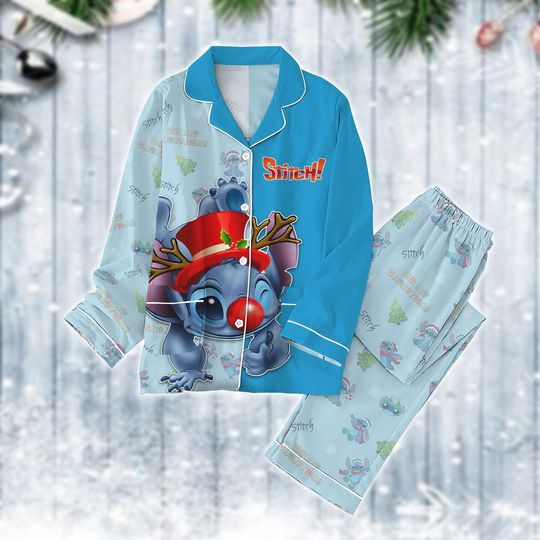 Christmas Stitch Pajamas Set, Lilo And Stitch Pajamas Family, Stitch Midnight Shirt, Santa Stitch Pajamas For Party, Disney Xmas Gift