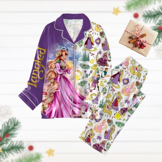 Rapunzel Christmas Pajamas, Tangled Movie Holiday Pajamas, Disney Princess Womens Pajamas, Rapunzel Princess Pjs Christmas,Xmas Pyjamas