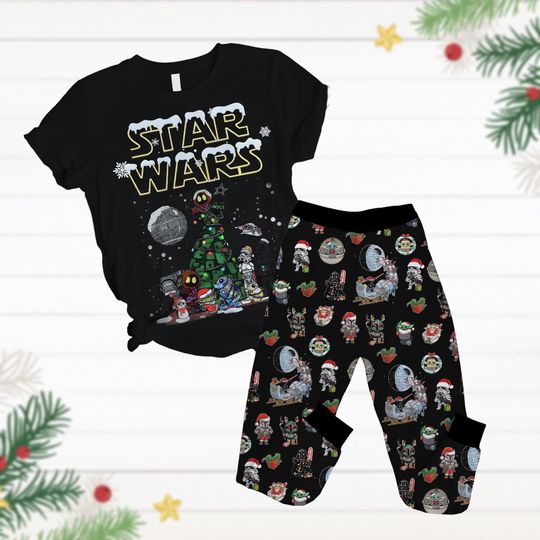 Star Wars Pajamas Set, Star Wars Characters Xmas Tee, Darth Vader Holiday Pajamas, Pajamas Family, Matching Pajamas, Disney Xmas Pjs