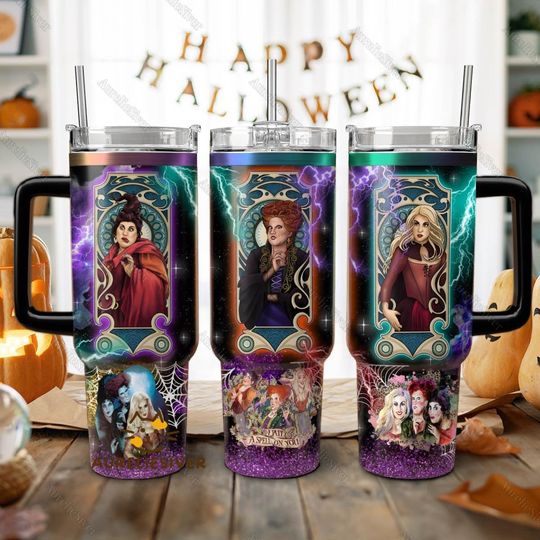 Halloween Hocus Pocus Sanderson Sisters 40oz Tumbler, Disney Witch Tumbler Cup, Halloween Party Gifts, Horror Characters Tumbler