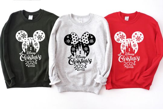 Disney Christmas 2024 Sweatshirt, Minnie Mickey Head Christmas Sweatshirt, Matching Disney Vacation Sweatshirt, Disney Christmas Hoodie