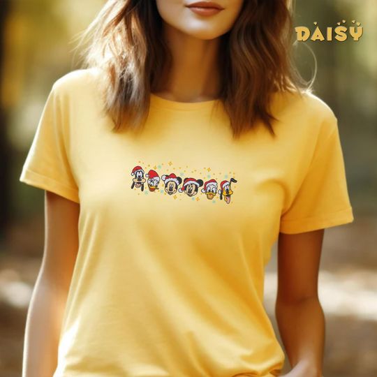 Embroidered Christmas Disney Characters T-Shirt, Mickey and Friends Christmas Shirt, All Disney Characters Christmas Shirt, Holiday Vibes