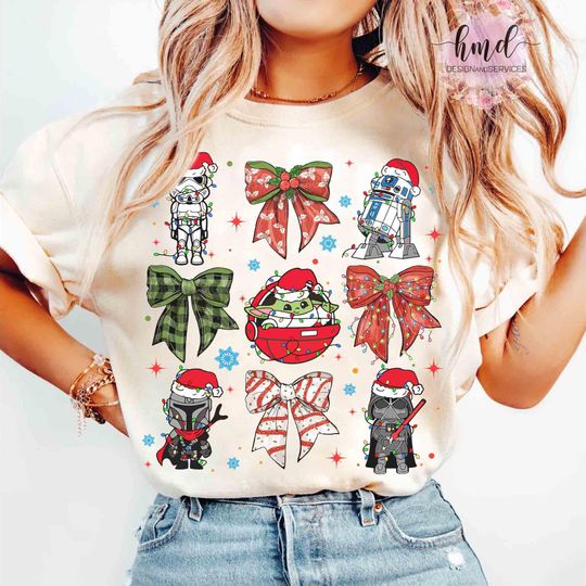 Disney Star Wars Characters Christmas Coquette Bows Shirt, Darth Vader Trooper Xmas Light Tee