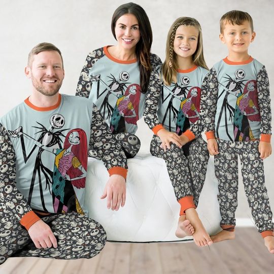 Disney Jack And Sally Christmas Pajamas, Nightmare Before Christmas Matching Pajamas Set