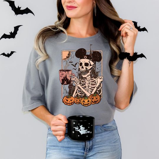 Halloween Disneyland Mickey Skeleton Coffee Shirt, Vintage Disneyland Halloween Mickey Shirt