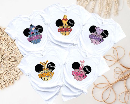 Personalized Winnie The Pooh First Disney Trip Shirt, Disney Winnie and Friends Matching Group First Trip Shirts