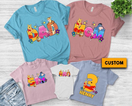 Disney Winnie The Pooh Family Birthday T-shirt, Custom Pooh Tigger Piglet Eeyore Kanga Mom Family Shirt, Disneyland Tee