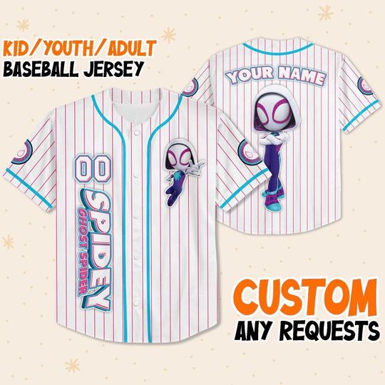 Custom Disney Spidey and Friends Gwen Ghost Spider Baseball White, Custom Spiderman Baseball Jersey Outfit, Birthday Gift for Fan Family