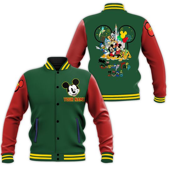 Personalize Disney Trip Mickey Mouse Head, Adult Varsity Jacket, Personalized Disney