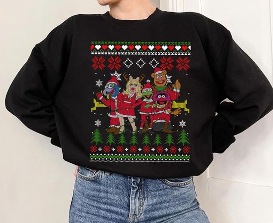 Disney The Muppets Ugly Christmas Sweatshirt, Fozzie Gonzo Miss Piggy Animal Muppets Xmas Lights