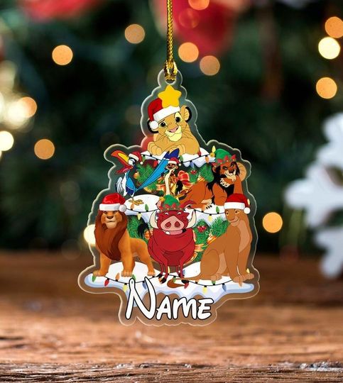 Disney Lion King Characters Acrylic Ornament, Simba Timon Pumbaa Christmas