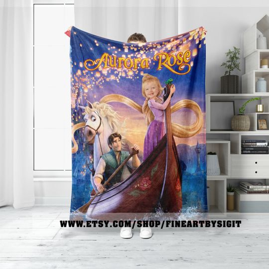 Custom Disney Rapunzel Tangled Blanket, Vintage Rapunzel Tangled Fleece Blanket
