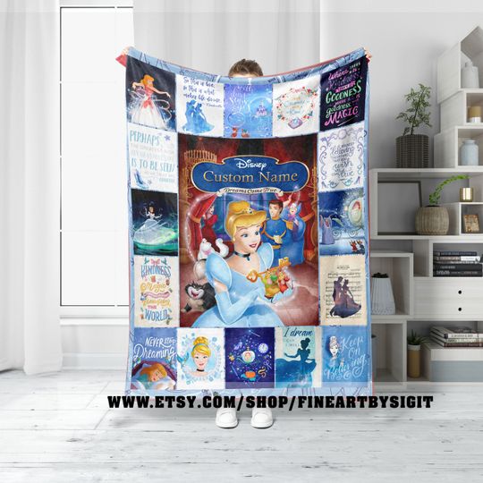 Custom Name Cinde Fleece Blanket, Magic Kingdom Disneyland Blanket Birthday