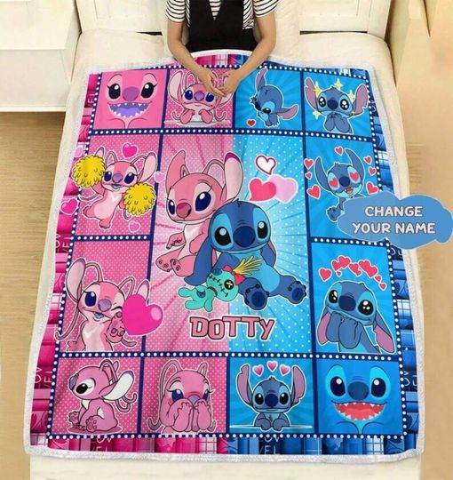 Personalized Disneyland Stitch Fleece Blanket, Disneyworld Custom Lilo and Stitch
