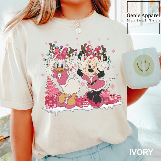 Disney Minnie And Daisy Pink Christmas Shirt, Comfort Colors Disney Shirt, Disney Family Christmas Shirt, Disney Pink Christmas Shirt 151909