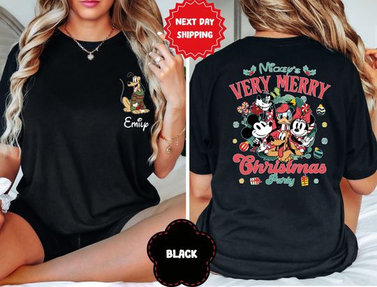 Retro 2-Sided Mickey'S Very Merry Christmas Party 2024 Shirt, Mickey And Friends Xmas Tshirt, Disney Xmas Family Trip Shirts,Magic Kingdom