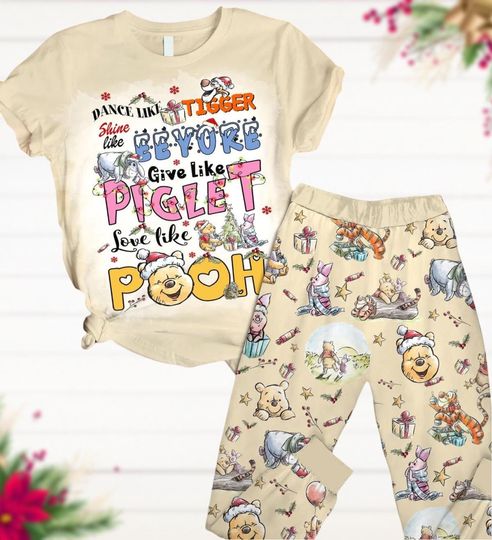 Pooh And Friends Christmas Pajamas, Disney Movie Characters Holiday Pajamas