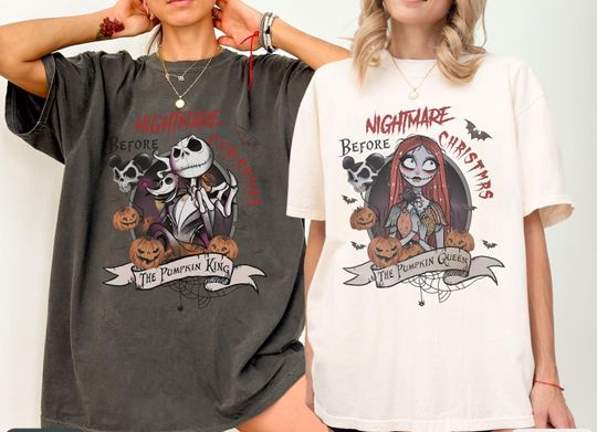 Vintage The Nightmare Before Christmas Shirt, Jack Sally Couple Halloween Shirt, Jack Skellington The Pumpkin King, Disney Pumpkin Queen