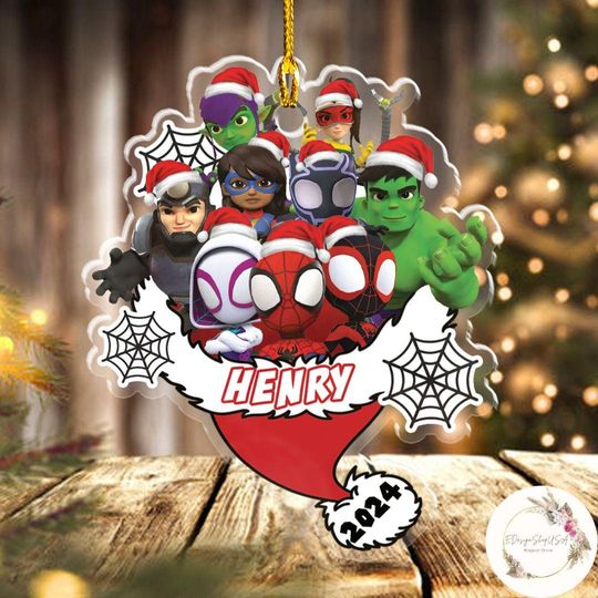 Personalized Disney Spidey and His Amazing Friends Christmas Ornament, Superhero Santa Hat Spiderman Birthday Boy Girl Christmas Keepsake