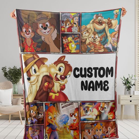 Dale n Chip Fleece Blanket Customized Chip Dale Blanket, Disneyland Cartoon Cute Blanket